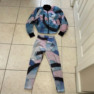 Adidas Sportswear Blue & Pink Nini Sum Graphic Bomber Jacket & Leggings Size M